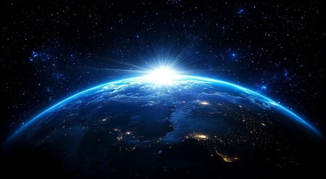 earth from space blue sunrise sunburst effect starry background serene and awe inspiring cosmos
