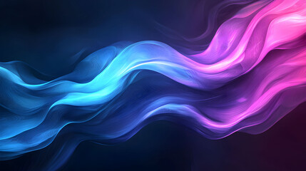 A vibrant wave of blue and pink colors flows elegantly against a dark background, creating a dynamic and hypnotic visual effect.