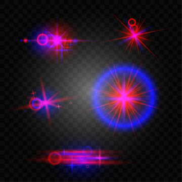 Set of blue-red flashes of light on take away background