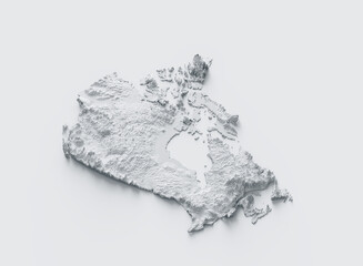 Canada Map Gray And White Shaded Relief Textured Map On White Background 3D Illustration