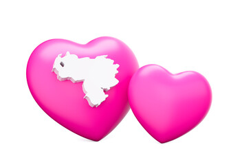 Shiny Pink Hearts With White Map Of Venezuela Isolated On White Background 3d Illustration