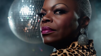 Glamorous Woman with Disco Ball Sparkling in Nightclub
