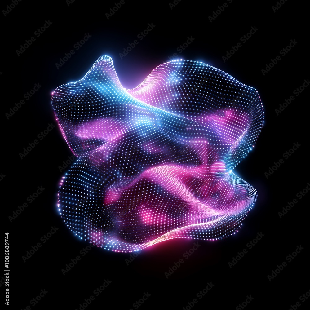 Poster abstract digital wave with colorful dots and light effects in a dark background representing technol