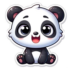 Fototapeta premium AI Generate of Sticker Panda or Giant Panda in cartoon style with a happy expression, isolated in white background