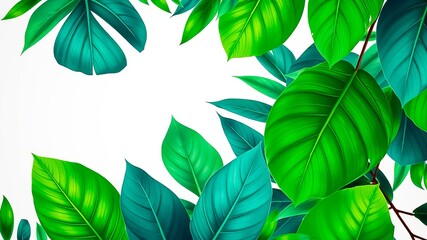 Obraz premium A vivid arrangement of lush green foliage framing a blank canvas, offering a blank space for creative text or imagery.