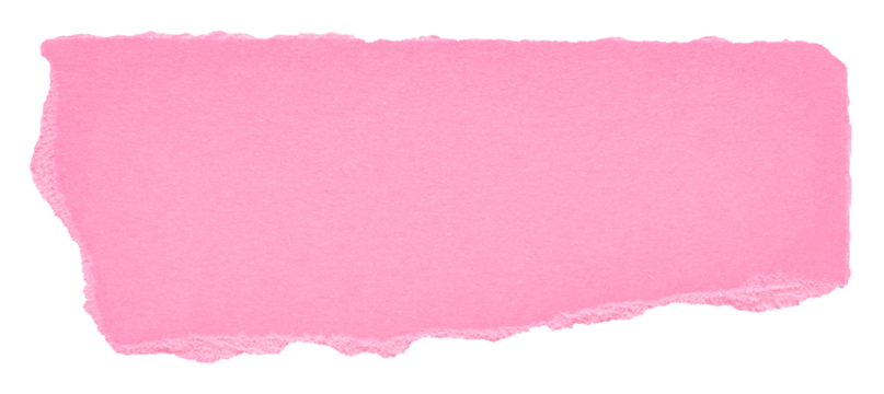 Isolated cut out torn piece of blank soft pink paper note cardboard with texture and copy space for text, transparent png background design element

