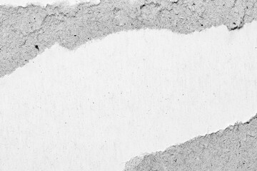 Torn gray white paper cardboard message background page with rough edges and blank copy space for text backdrop design element