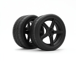 Obraz premium 3 black tires with dark gray rims stacked