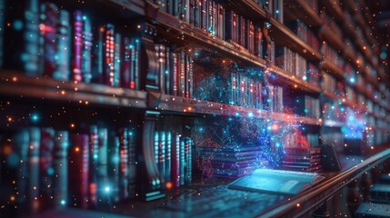 Digital library with holographic bookcases