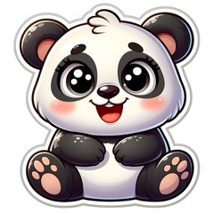 Obraz premium AI Generate of Sticker Panda or Giant Panda in cartoon style with a happy expression, isolated in white background