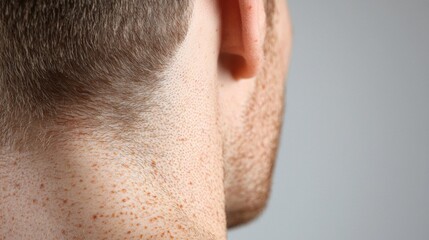 Obraz premium Skin Examination of Moles, Close view of a man's bare back featuring scattered moles and freckles, emphasizing skin texture in a clean, minimalist environment.