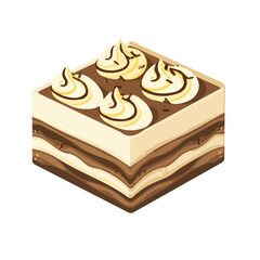 Simple flat 2D icon tiramisu dessert isolated on a transparent background, vector, flat design, animation design, vector, flat design, animation design, simple flat 2D icon, minimalist