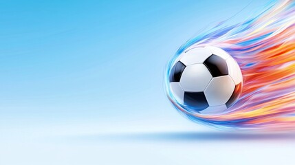 Naklejka premium Soccer ball surrounded by abstract blue flowing waves on a light background.