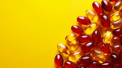Fototapeta premium Capsules Vitamins Supplements Healthcare Medicine Yellow Background