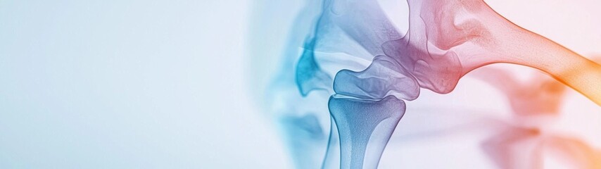 X-ray of inflamed hip joint highlighting avascular necrosis with a clear view of affected area, minimalist presentation emphasizing condition's seriousness and impact.