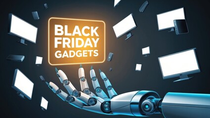 Black friday gadgets sale technology showcase digital products virtual environment close-up view innovative deals for consumers