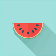 Simple flat 2D icon watermelon isolated on a blue background, vector, flat design, animation design, vector, animation design, simple flat 2D icon, minimalist icon