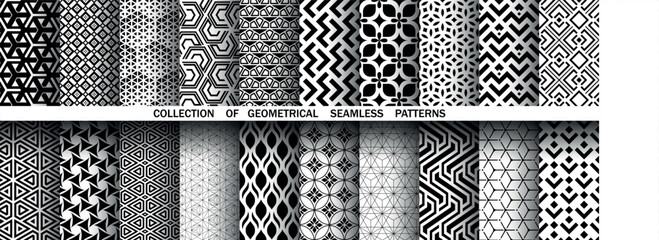 Geometric set of seamless black and white patterns. Simple vector graphics.