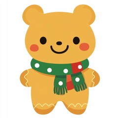 Cute Christmas Gingerbread Bear in Green and Red Scarf