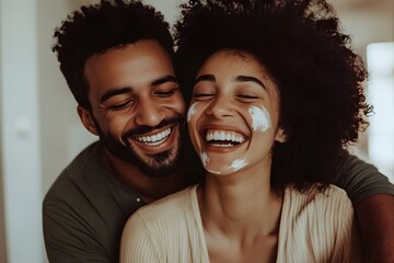 Happy couple enjoying a playful moment together.