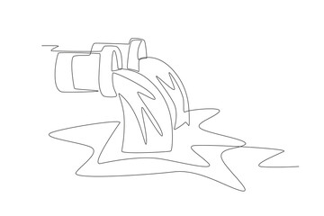 Waste discharge pipe into the river. Water pollution concept one-line drawing