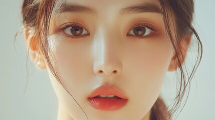 Fototapeta premium Beautiful Close-up of a Woman with Glowing Skin