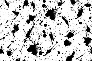 Fototapeta premium Textured seamless pattern with ink spatters in black and white 
