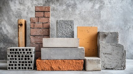 Various concrete and brick building materials.