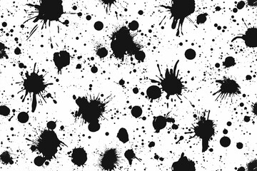 Textured seamless pattern with ink spatters in black and white
