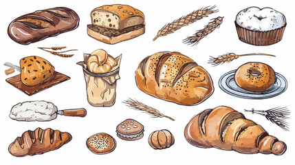 Vibrant Bread and Bakery Doodles Sketches