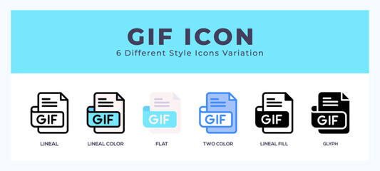 Gif file icon set with different styles. Design elements for logo. Vector illustration.