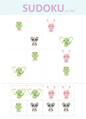 Sudoku for kids with cute animals. Children's puzzles. Educational game for children with characters.