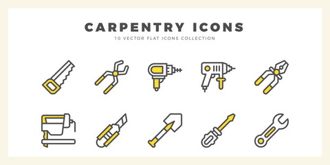 10 Carpentry Two Color icon pack. vector illustration.