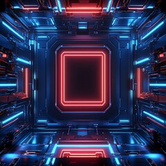 Futuristic Digital Space with Neon Lights and Geometric Shapes for Abstract Technology Concepts and Modern Design Innovations