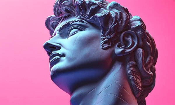 Neoclassical Bust in Vibrant Pink and Purple Lighting