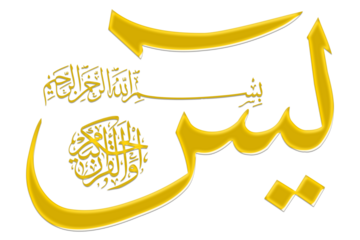 Islamic calligraphy in the Arabic of the Koran Al Kareem Surah Yasin on a PNG background translated: Yasin, by the Al-Qur'an which is full of wisdom. surah which is called the heart of the Koran
