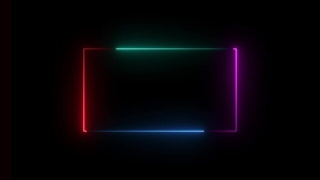Square rectangle picture frame glowing neon ani animationmation on black background. seamless loop - vertical