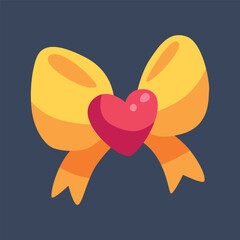 yellow ribbon with love heart sign in flat vector design.