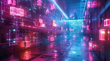 Obraz premium Geometric digital patterns in a high-tech setting