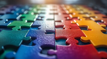 Colorful Puzzle Pieces Arranged in a Gradient Pattern Showcasing Diversity and Creativity, Perfect for Backgrounds and Artistic Projects
