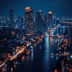 Fototapeta premium Business goal and digital strategy icons over Bangkok city.