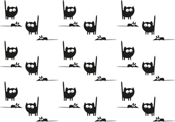 Obraz premium Seamless pattern with funny cartoon cats and mice