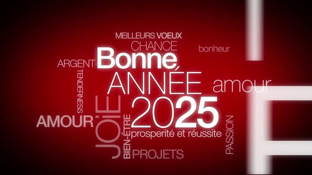 Bonne Ann&eacute;e 2025 v&oelig;ux nuage de mots animation texte jour de l'an voeux