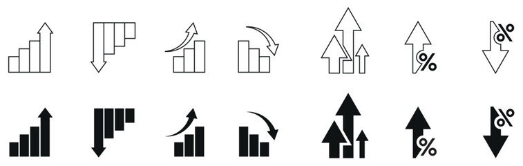 Increase and Decrease line icons set. Editable stroke vector illustration