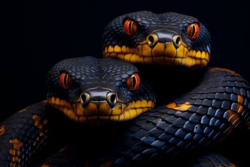 Fototapeta premium Junglecore Aesthetic: Dark Azure and Amber Two Snakes Portrait