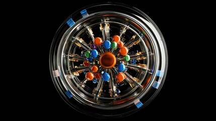 Detailed illustration of a quark proton, displaying its intrinsic properties, features multiple colored spheres representing quarks in a hyper-realistic design.