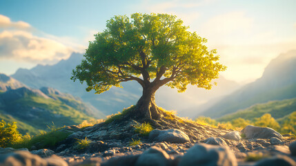 Obraz premium Beautiful tree of life, sacred symbol. Individuality, prosperity and growth concept. Digital art