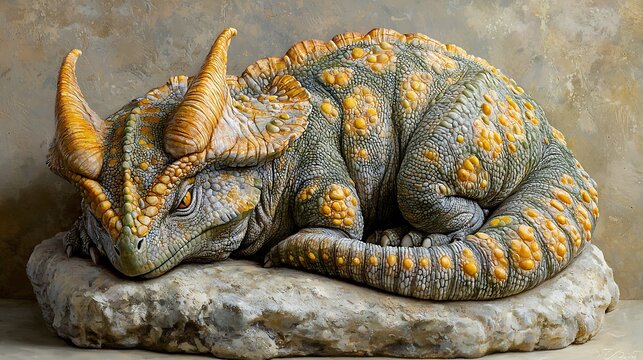 A Resting Triceratops  Detailed Digital Painting of a Prehistoric Creature.