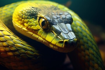 Fototapeta premium Striking Close-Up of a Colorful Yellow-Green Snake