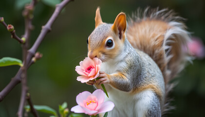 Obraz premium Squirrel with a flower 
